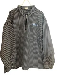 【美品】COOPER FACTワッペンストライプハーフジップシャツ フリーサイズ