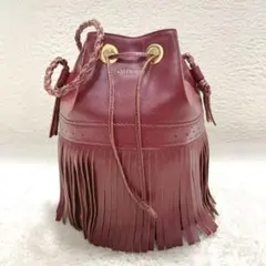 【美品】J&M DAVIDSON カーニバル ボルドー フリンジ 巾着バッグ