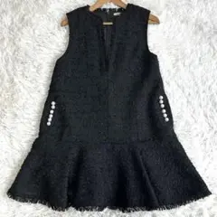 【美品】アプワイザーリッシェ ツイードペプラムミニワンピース ブラック　1