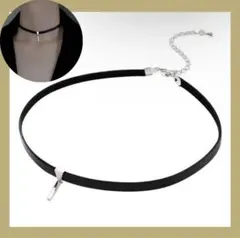 細めチョーカー シルバーアクセント付き ブラック 韓国 レディース 299