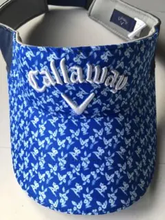 【Callaway／キャロウェイゴルフ】レディース ロゴ刺繍 総柄サンバイザー青