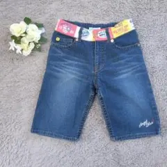 ANGEL BLUE デニムハーフパンツ ストレッチ ロゴ 可愛い レトロ