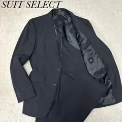 【極美品】スーツセレクト ビジネススーツ 黒 シャドーストライプ M 背抜き