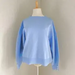 ナノユニバース 洗濯機洗可 パールスリーブニットトップス ブルー F
