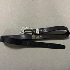 MORGAN HOMME モルガン レザーベルト ブラック 装飾バックル