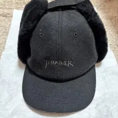 値下げTHRASHER ブラック フライトキャップ 耳あて付き