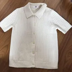 ユニクロ　リブポロカーディガン　オフホワイトL