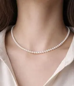 高品質高照り　本真珠ベビーパールネックレス 約3.5〜4mm S925