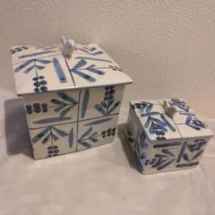 砥部焼 パンケース&小物入れ 日本クラフト 草文 小鳥 大小 2個セット