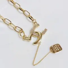 合金　キラキラ　ジルコニア　ネックレス　イエローゴールド