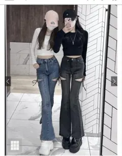 新品 GRL サイドカット フレアデニムパンツ 블랙
