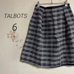 700【タルボット】良品　チェック柄フレアスカート　薄手　ひざ丈　ネイビー　6のサムネイル