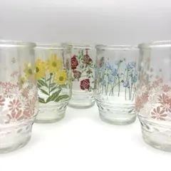 ＊昭和レトロ＊花柄ガラスコップ 4種類5個セット