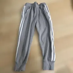 裏起毛グレー スウェットパンツ 白いストライプ