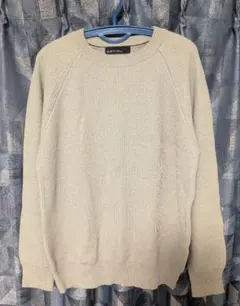 グレー リブ編み クルーネックセーター