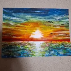 夕日と海の風景画 2Lサイズハワイ南国バリアート絵画