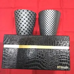 グラス美濃燒　軽量薄口１３０g　黒とシルバーのクラッシックオールド ペアグラス