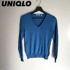 【a3232】UNIQLO エクストラファインVネックセーター ブルー M