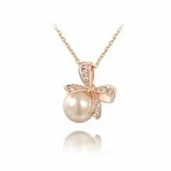 パール リボン ネックレス ローズゴールド 真珠 EARTHER RING