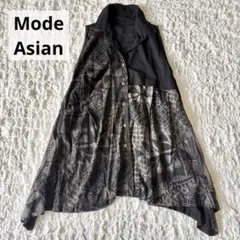 Mode Asian アジアン柄切替えシャツ ブラウス ベスト ジレ ブラックのサムネイル