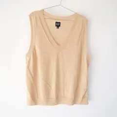USED 古着 GAP ベージュ リネン 混合 Vネック 薄手 ベスト