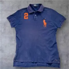 レア 数字2★ポロラルフローレン Y2K ポロシャツ オレンジビッグポニー LL