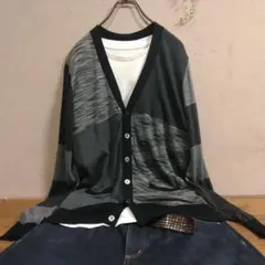 シルク混【ユナイテッドアローズ】Mサイズ 薄手 カーディガン 黒×グレー柄