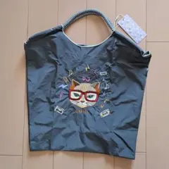 No.698 D.KELLY刺繍猫柄エコバッグ・トートバッグ 茶トラ猫柄