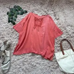 6108❃サマンサモスモスブルー❃半袖ブラウス/楊柳/鈴/アジアン/インド製/L