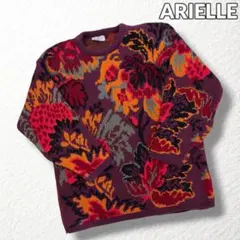 【ARIELLE】USA製 ヴィンテージニット セーター 総柄 派手 紫系 L