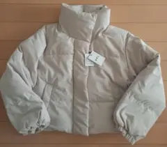 ベージュ コーデュロイキルティングジャケット フード付き