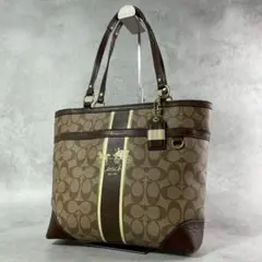 Coach コーチブラウンPVCトートバッグシグネチャー12358通勤通学A4可