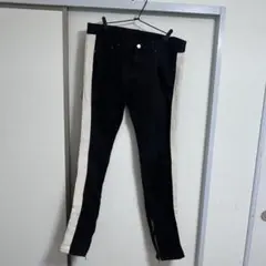 mnml 裾ジップ ストレッチ スキニーブラックデニム サイドライン インポート