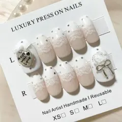 現品୨୧ 韓国ウィッシュコアネイルチップ　ホワイト薔薇レース　フレンチバレリーナ