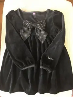 メゾピアノ　黒ベロア生地　前リボンチュニック