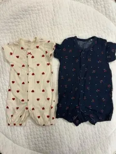 西松屋 ベビー半袖ロンパース 2枚セット ハート50〜60 /チェリー70〜80