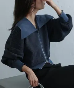 ダブルZIP配色ビッグカラーカーディガン