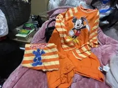 ディズニー ミッキー パジャマセット オレンジ ストライプ
