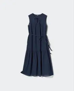 UNIQLOライトコットンワンピース L ベルト付　NAVY