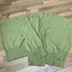 【最終】レディースグリーン カーディガン・タンクトップセット
