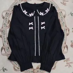 リボン ロリータ ブラウス ブラック ピンク ブラウス シャツ ゴスロリ