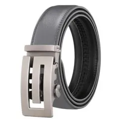 メンズベルトオートロック革ビジネス紳士ゴルフおしゃれレディースグレーx２