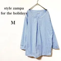 ZAMPA ザンパ◇スキッパーブラウス シャツ ストライプ M ブルー コットン