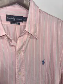 Ralph Lauren リネンシルク混 半袖シャツ ストライプ ピンク XLのサムネイル