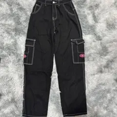 SHEIN ワイドカーゴパンツ ステッチ ブラック