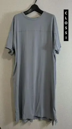 L0821 CLOSSHI グレー カットソーワンピース 半袖 ロング
