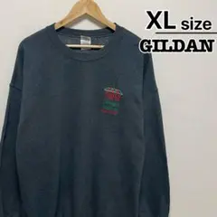 USA古着　GILDAN　スウェット　XL　チャコール　刺繍　ロゴ　レストラン