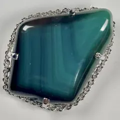 ヴィンテージ ブローチ 天然石 瑪瑙 メノウ 緑 チェーン装飾 レトロ 1点物