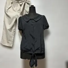 ドット柄 半袖シャツ リボン結びのサムネイル