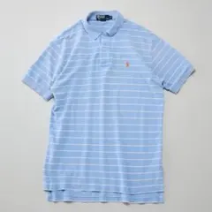 Polo Ralph Lauren ボーダーポロシャツ M 水色 ポニー刺繍半袖
